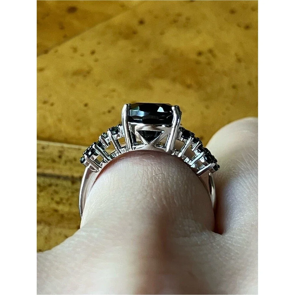 Natural Black Spinel Sterling Silver Ring Size 7